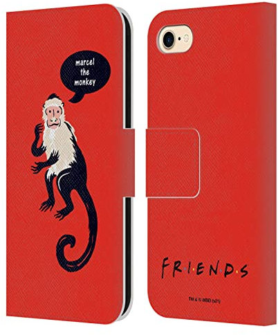 Head Case Designs Licenciado Oficialmente Friends TV Show Marcel The Monkey Icónico Carcasa de Cuero Tipo Libro Compatible con Apple iPhone 7/8 / SE 2020 & 2022