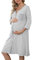 Marvmys Chemise de Nuit Allaitement Maternité 3/4 Manche Rayé Boutonnée Robe de Nuit pour Grossesse Femme Gris Clair L