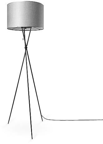Paco Home Stehleuchte Wohnzimmer Dreibein Stoffschirmlampe Standleuchte Tischlampe Textil Schirm E27 Nachtlicht Skandi, Farbe:Grau (Ø45.5 cm), Leuchtenart/Farbe:Stehleuchte-Schwarz - Typ 1