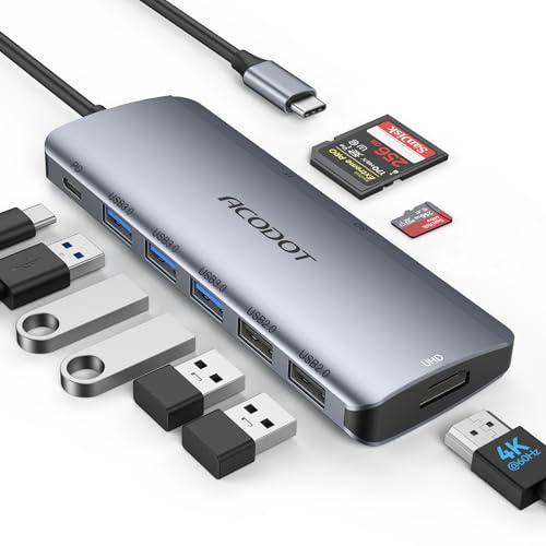 USB C Hub Docking Station, 9-in-1 Multi-Port USB Adapter, 4K@60Hz HDMI, 100W Max PD, 3 USB3.0(5Gbps) + 2 USB2.0 Data Ports, SD/TF Card Reader for MacBook, iPad Pro, Dell, HP, Lenovo, Windows Laptop