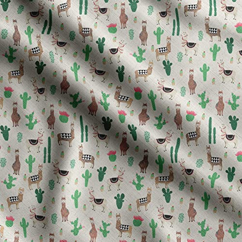 Soimoi Lama-Alpaka-Druck -Beige, Hochwertiger Baumwollbatist -Mittelschweres Material Für Stepparbeiten, Kurtis, Blusen, Kinderkleidung, Tuniken, Vorhänge -42 Zoll Breit, 1 Meter