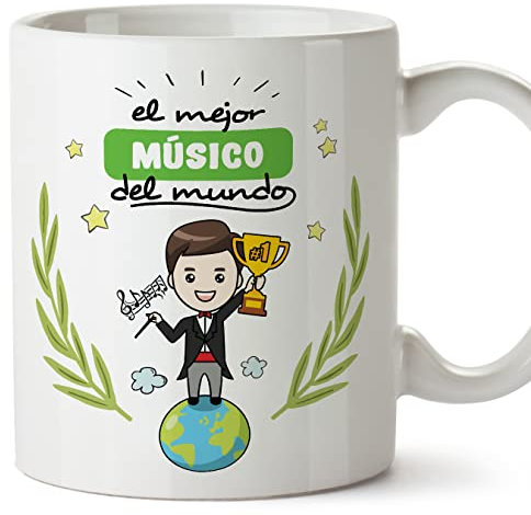 MUGFFINS Tazas para MÚSICO hombre - En Español - Mejor del mundo - 11 oz / 330 ml - Regalo original y divertido