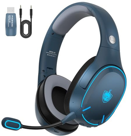 Gaming Headset Wireless, Kabelloses Gaming Headset, 2.4GHz-Dongle für PS4/PS5/PC, Kopfhörer Kabellos Bluetooth,7.1-Stereo,Abnehmbares Mikrofon mit Geräuschunterdrückung, 30+ Stündige Wireless-Nutzung