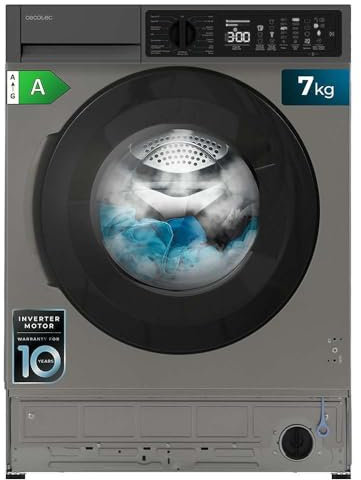 Cecotec Lavadora 7Kg Carga Frontal Integrable Bolero DressCode 750 Bi Inverter Steel A. Acabado Acero Inox 1200 Rpm, 15 Programas, Clase A, Motor Inverter Plus, SteamMax, Stain Match Plus