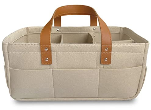 KiddyCare - Vielseitiger Wickelkorb und Windel-Organizer aus 100% Baumwolle und Gewebtem Seil, 3 Herausnehmbare Fächer, Ideal für Unterwegs, Babyshower Geschenk [Natur, Normale Größe]