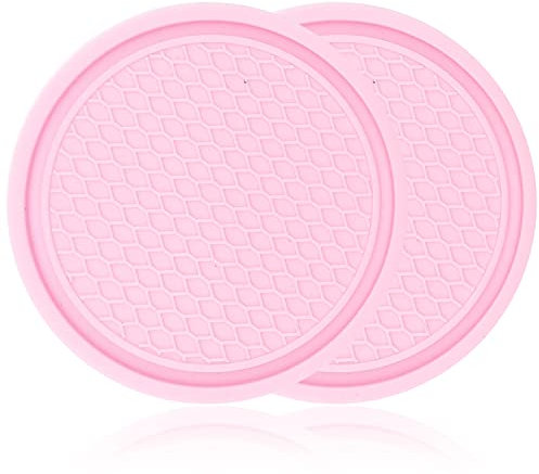 CHEERYMAGIC Car Coasters, 2PCS Car Cup Holder Coaster Anti Slip Universal Vehicle Cup Holder Insert Coaster Sparkly Crystal Cup Mats Car Accessories for Women A6-BD (Pink)