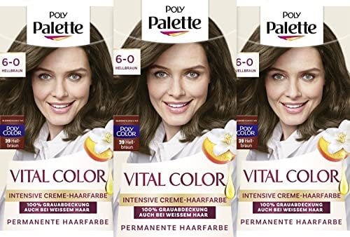 Poly Palette Vital Color Intensive Creme-Haarfarbe 6-0 Hellbraun (115 ml), natürlich-aussehende & langanhaltende Coloration, permanente Coloration für 100 % Grauabdeckung auch bei weißem Haar