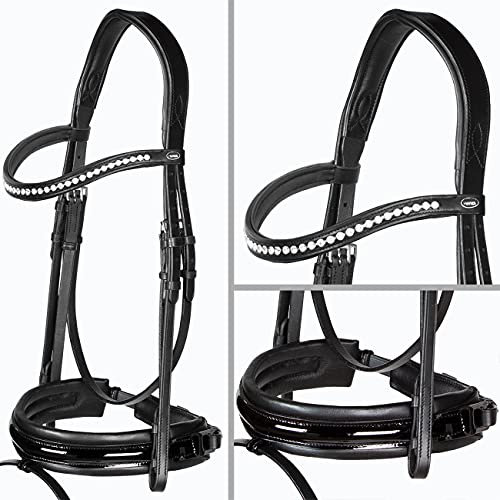 Heinick Trense Motion breites RH Schwarz Lack Diamond Schnallen oder Zaumhaken Warmblut 9 Stirnriemen