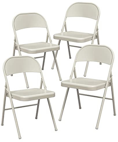 BOOSDEN Klappstuhl Balkon, 4er Set, Klappstuhl Metall, Beige, Klappsessel, Stapelstuhl, Garten Klappstuhl, Balkonstuhl, Klappstuhle für Küche, Esszimmer, Büro, Outdoor, Garten, Balkon, Beige