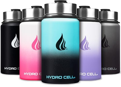 Hydro Cell Stainless Steel Insulated Water Bottle with Straw - for Cold & Hot Drinks - Metal Vacuum Flask with Screw Cap and Modern Leakproof Sport Thermos for Kids & Adults (Teal/Black 14oz)