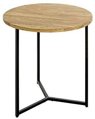 HAKU Möbel Beistelltisch Eiche, schwarz, Massivholz, Metall - Maße: H 52 cm x Ø 50 cm, Style: Modern