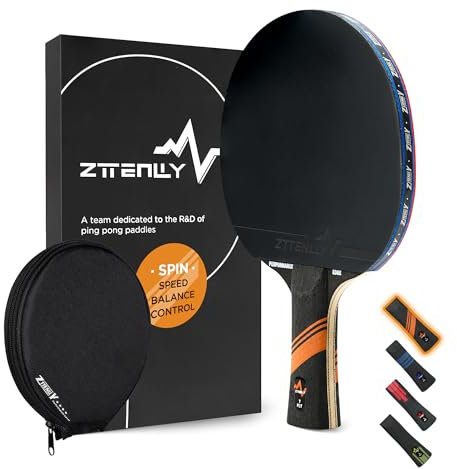 ZTTENLLY Tischtennisschläger - Kohlenstoff-Technologie, 7-lagige Blade, Experte Geschwindigkeit/Kante/Gleichgewicht/Kontrolle, 2mm Schwammstärke, Schutzhülle - Herausragende Schläger für Profis