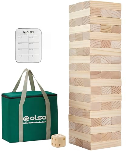 Olsa Giant Tumble Tower 57PCS Wooden Block Stack to Over 4.2 Ft for Family