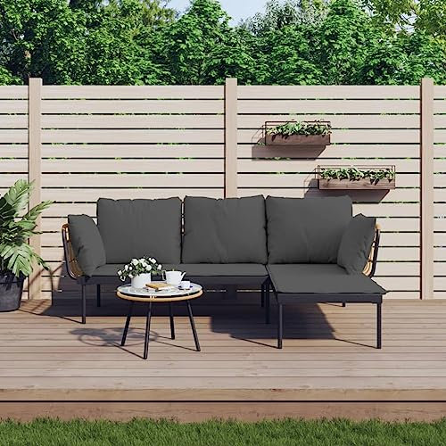 Festnight Balkonsofa L-Form Rattan, Kleiner Balkon Eckbank mit Kissen und Tisch Dunkelgrau