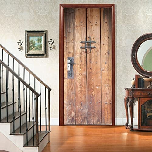 Sticker Porte Poster Porte en bois vintage Papier Peint Trompe l'oeil Pour Salon Chambre Décoration De La Maison Stickers Muraux Imperméable Stickers Amovibles 83 x 204cm