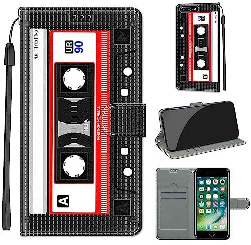 for iPhone 7 Plus 8 Plus Case, PU Leather Wallet Book Flip Folio Stand View Cover Pouch Compatible with iPhone 7 Plus 8 Plus Phone Case (Audio Tape)