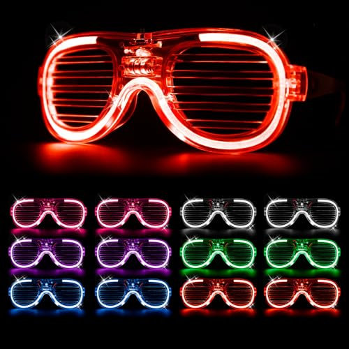 Leuchtende Brille, 12 Stück, LED-Brillen, Neonbrillen, Jalousien, blinkende Brillen für Kinder und Erwachsene, Rave-Partybrillen-Set, 12 Stück (Partybrillen, 12 Stück)