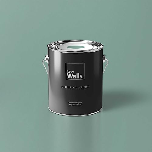 New Walls Premium Wandfarbe Grün, Jadegrün Liquid Luxury Dispersionsfarbe für Innenräume – 5 L