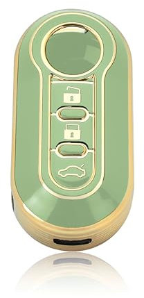 Glänzendes TPU-Schlüsselcover kompatibel mit FIAT 500, 500L, Grande Punto, Evo, Panda, Bravo, Lancia Delta, Ypsilon, Musa - 3-Tasten Autoschlüssel-Schutzcover (Grün-Gold)