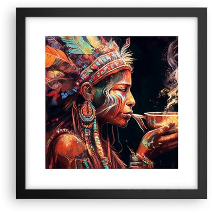 Wandposter Art Prints 30x30cm Poster Schwarzrahmen Schamane Indisch Ayahuasca Küche Wanddeko Bild Wand Kunstdruck Deko Wandbilder Dekoration Wohnzimmer Schlafzimmer Modern Wall Art P2BAC30x30-5744