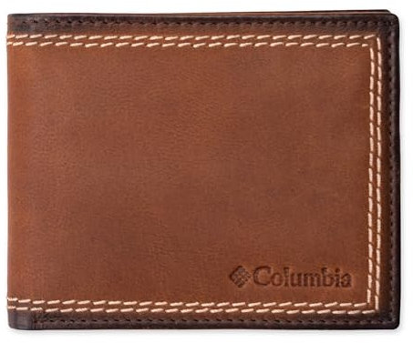Columbia Herren Everyday Bifold Wallet-Multiple Card Slots, ID Window, Braune Kontrastnähte, Einheitsgröße, Faltbare Brieftasche für den Alltag, mehrere Kartenfächer, Ausweisfenster