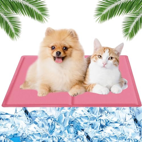 MUXIWOM Kühlmatte Hund Katzen, Kühlmatte für Hunde Selbstkühlend Hunde Kühlmatte für Sommer Hundekühlmatte Kühlkissen Haustiere Kühlende Hundematte mit Ungiftiges Gel(Rosa 50x40cm)