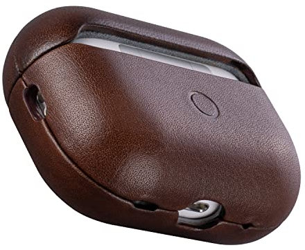 Maogoam for AirPods Pro 2nd Generation Case Leather, Genuine Modern Vegetable Tanned Cowhide Leather Case for Airpods Pro 2, Modern Style, The Front LED Visible, Gloss-Dark Brown
