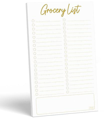 S&O Grocery List Pad - Magnetic Shopping List Pad for Fridge, Gold Magnetic Notepad for Fridge - Strong Magnet, Tear-Off Sheets, Ideal for Grocery & Shopping Lists - 4.5x7.5”, 50 Pages - 1 Pack