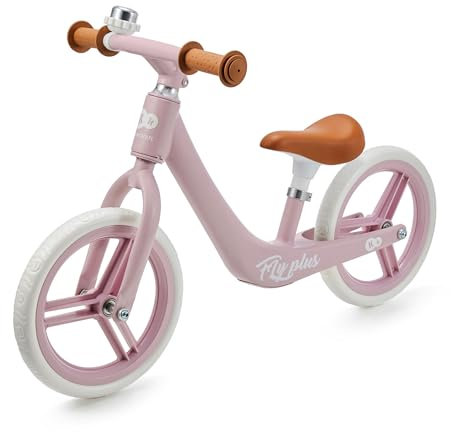 Kinderkraft Laufrad FLY PLUS 2, Lernlaufrad, Kinderlaufrad, Fahrrad mit Zubehör, Klingel, höhenverstellbar Sattel, 12 Zoll Räder, Magnesiumrahme, ab 2 Jahre, Retro Design, Rosa