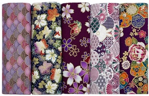 aufodara 5pcs Baumwollstoff 40x80 cm Japanische Stil Patchwork Stoffpakete Bronzing Dekostoff Baumwolle Vorgeschnittener Stoffe zum Nähen DIY Artcraft Handarbeit (Violett)
