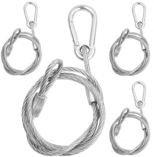 Dokeno 4 Stück Drahtseil Flexibel Stahlseil mit Ösen und Haken 4 mm x 80 cm PVC-Beschichtetes Drahtseil mit Edelstahl Spannschloss für Bühnenbeleuchtung Disco-Beleuchtung Max 50 kg