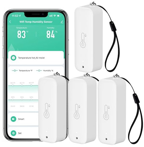 Sensore termometro igrometro WiFi: monitor intelligente della temperatura senza fili con notifica app, esportazione di memoria dati, funzione di calibrazione, compatibile con Alexa (White-4PCS)