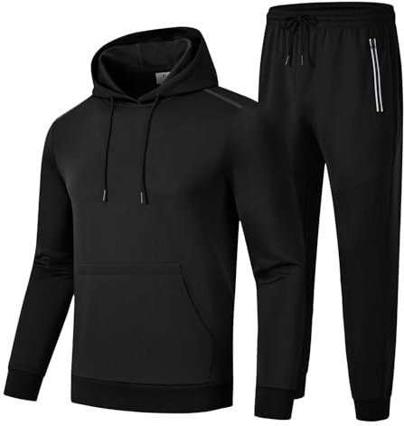 donhobo Herren Jogginganzug 2 Teilig Tracksuit Streetwear Hoodies und Jogginghosen für Männer Hip Hop Trainingsänzuge Lässing Sport Laufanzug Sweatjacke, Schwarz, M