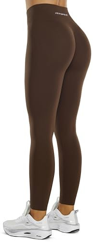 JOYSPELS Gym Sport Leggings Damen, Sporthose Damen Lang Blickdicht Po Push Up Seamless Leggins Tights Zichorienkaffee L