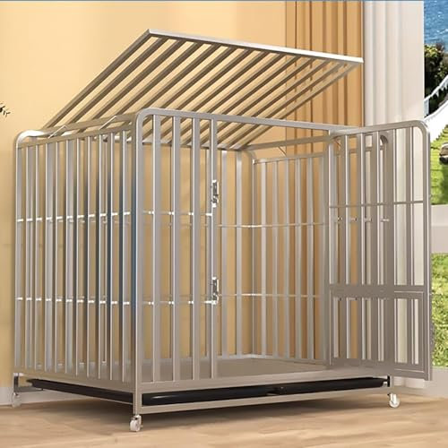 PRMTYUP Robuste Hundebox, GroßE Hundebox, Sechsseitiges Vollrohr DoppelträGerverstäRkung HundekäFig, MehrtüRdesign, VollrohrverstäRkung, FüR MittelgroßE Und GroßE Hunde,Silber,110cm
