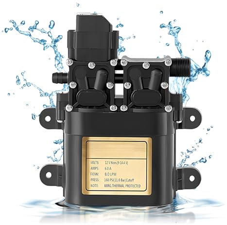 Hanzete Pompe à eau portable à double moteur 12 V Pompe à diaphragme Pression intégrée 1,1 MPa Pression 8 LPM Pompe à pression de débit pour la maison, le lavage de voiture, le camping-car, l'arrosage