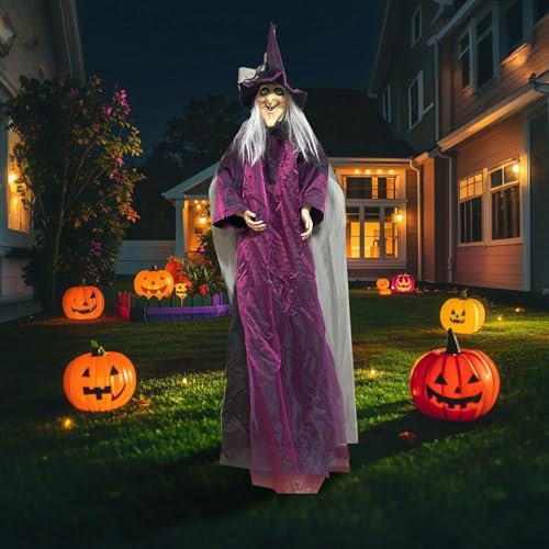 Animierte hängende sprechende Halloween-Hexe mit leuchtenden Augen, gruseligem Sound, klangaktivierter hängender Hexe für Halloween-Dekorationen im Innen- und Außenbereich