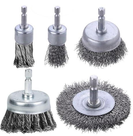 5 Pcs Wire Brush for Drills Set, Carbon Steel Wire Wheel Brush Cup Brush, 1/4-Inch Hex Shank Wire Brush Drill Attachments for Cleaning Rust, Paint, Abrasive