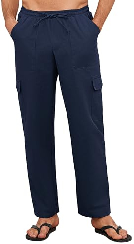 Jahetuul Pantalon Cargo Homme Coton Cordon de Serrage Pantalon de Travail Baggy avec Poches Pantalones Homme Décontractés