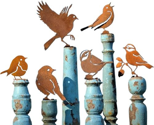 JJIW 6 Pcs Metal Bird Garden Ornaments, Rusty Birds For Garden Decorations, Bird Silhouette With Screws, For Garden Fence Decorations, Metal Garden Ornaments, Fence Decorations Outdoor (2)