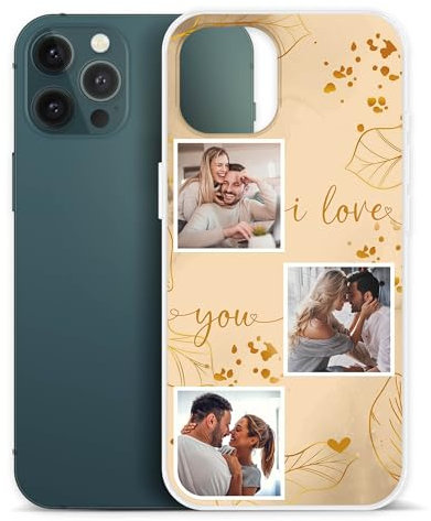 PR Print Royal Personalisierte Handyhülle für Apple iPhone 12 Pro Max - I Love You mit 3 Fotos selbst gestalten - Handyhüllen iPhone 12 Pro Max, Silikon Transparent, Fotogeschenk