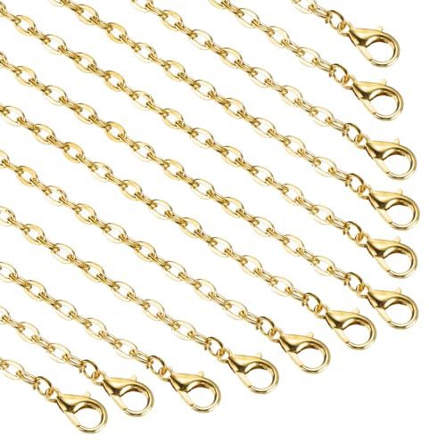 sourcing map 20 Pack 24 Inch Necklace Chains Bulk 3.2mm Gold Plated Cable Chains with Lobster Clasps for Jewelry Making