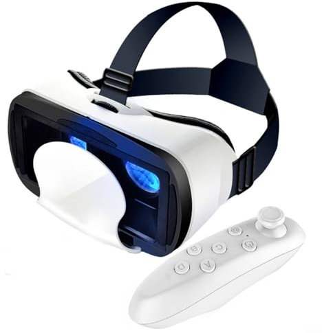 URPIZY VR Brille mit Controller: Immersive 3D-Erfahrung & Augenschutz, Verstellbar für Smartphones 5-7 Zoll(Weiß)