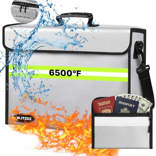 Feuerfeste Geldbeutel mit Schloss,Feuerfeste Box mit 6500°F,10Schichten Isoliermaterial,Wasserdichter Reißverschluss,Herausnehmbare Ordnerschichten/Geldbörse,Reflektorstreifen für Bargeld,Wertsachen