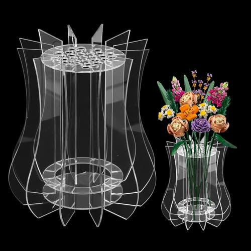 Vaso per fiori Lego, vaso trasparente da esposizione per bouquet di fiori Lego, vasi trasparenti per rose botaniche, crisantemo, girasole, loto e fiori di ciliegio (trasparente-A)