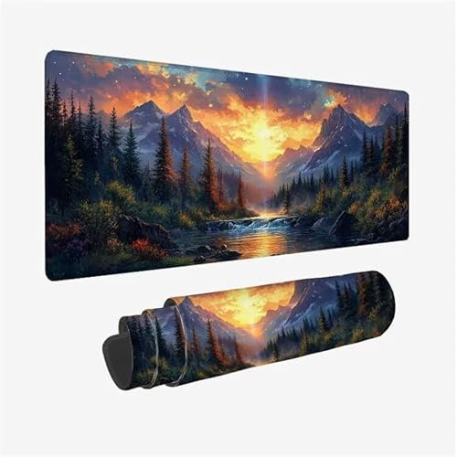Mauspad Gebirge Schreibtischunterlage Sonnenaufgang Mousepad XXL 500x250X3mm, Wetterfest Mauspad Gaming Zubehör mit Rutschfeste Gummibasis, Mouse Pad Schreibtisch Zubehör für Office Deko, Model-4802