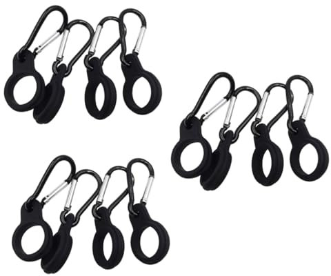 UKCOCO 12pcs Silicone Hanging Buckle Clip for Outdoor Water Bottle Carrier Practical Kettle Hook Buckle Holder for Hiking Camping Biking and Traveling Black