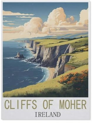 Cliffs of Moher Irland Vintage-Reiseplakat，1000 Teile Puzzle Erwachsene Dekompressionsspielzeug Erwachsene Ideales Pädagogisches Puzzle Erwachsene Spiele Geschenk（50x70cm）-CP96