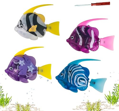 SKIKHN 4 Stück Roboter Fisch, Elektrische Fische mit Leuchtende, Robo Fische für Kinder, Wiederverwendbare Schwimmende Roboterfische mit LED-Leuchten, Badespielzeug Set für Kinder (B)