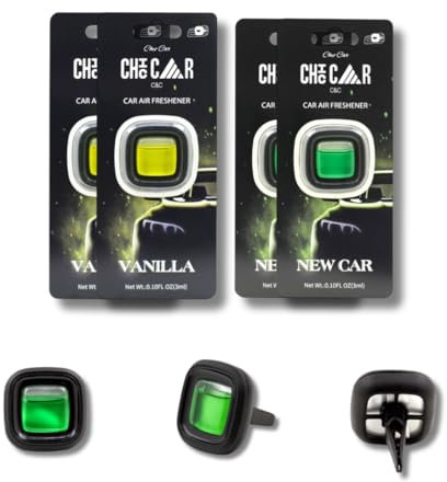 Chic Car® Auto Lufterfrischer – 4er Set „Flash Neon“ – Vent Clip Duftspender für Lüftung – New Car & Vanille – Flüssig je 3 ml – 12 ml Gesamt – Autozubehör gegen Gerüche – Gratis Versand